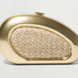 Gold Oval Clutch with natural Raffia in the center