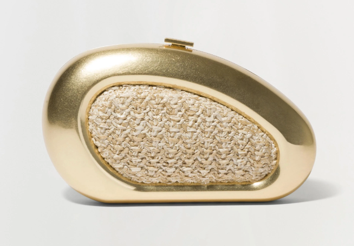 Gold Oval Clutch with natural Raffia in the center