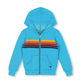 Aviator Nation - Kids 5 Stripe Zip Hoodie - Neon Blue