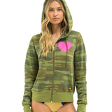 Aviator Nation - Zip-up Heart Hoodie - Camo / Neon Pink
