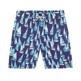 Tom & Teddy - Boys' Boats Swim Trunks - Mulberry & Sky Blue
