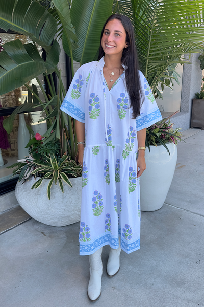 SZ Blockprints   Yuva Dress   China Blue & Warm Grass – Sunni