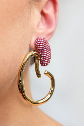 Large Ivory Seed Bead Round Gypsy Hoop Clip On Earrings