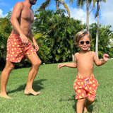 Tom & Teddy - Boys' Palm Swim Trunks - Coral & Lime