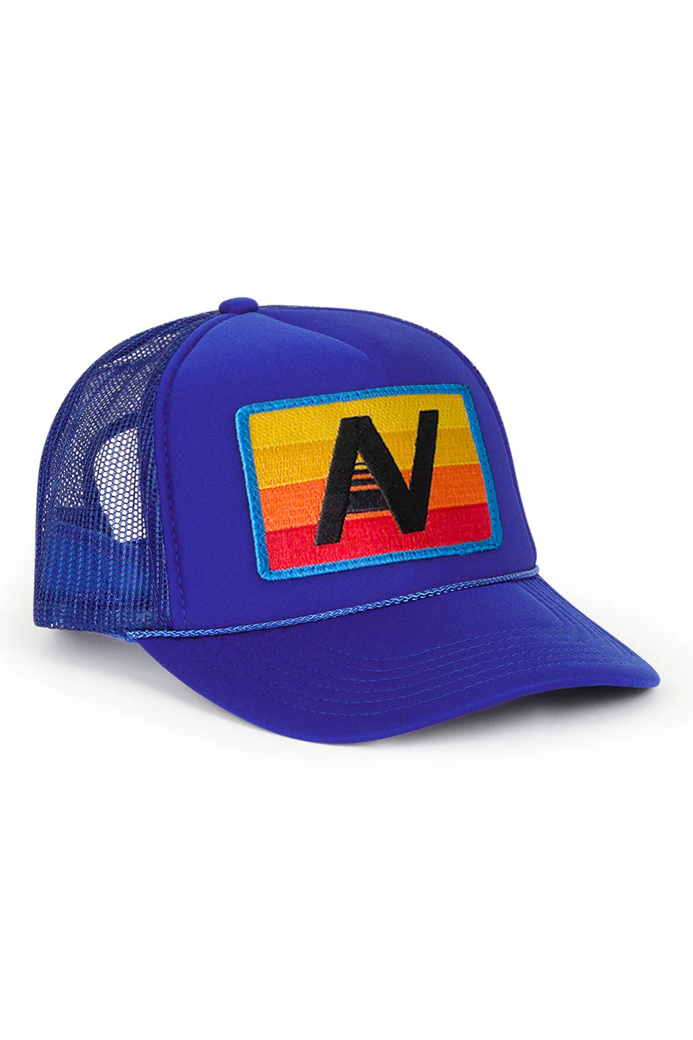 Aviator Nation Logo Rainbow Vintage Trucker Hat Royal Blue