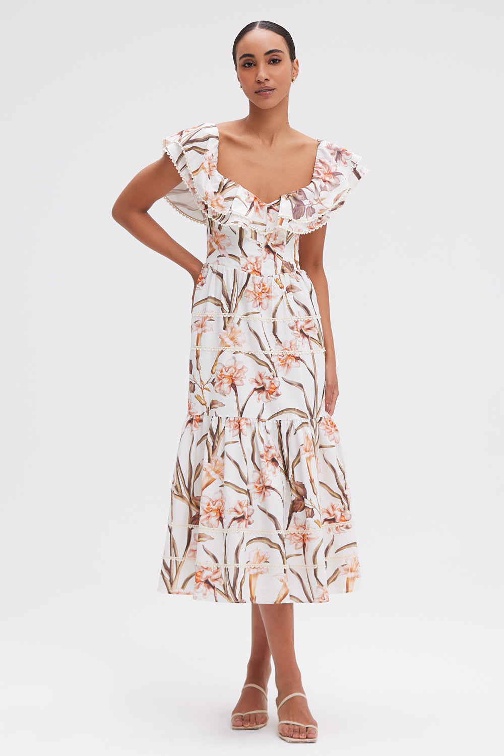 PatBO - Botanic Retro Flutter Midi Dress PatBO - Botanic Retro Flutter Midi Dress