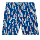 Tom & Teddy - Boys' Marine Boats Swim Trunks - Blue/Coral