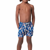 Tom & Teddy - Boys' Marine Boats Swim Trunks - Blue/Coral