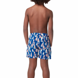Tom & Teddy - Boys' Marine Boats Swim Trunks - Blue/Coral