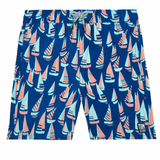 Tom & Teddy - Boys' Marine Boats Swim Trunks - Blue/Coral
