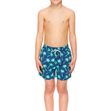 Tom & Teddy - Boys' Palm Swim Trunks - Navy & Spring Green
