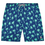 Tom & Teddy - Men's Palm Swim Trunks - Navy & Spring Green