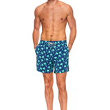 Tom & Teddy - Men's Palm Swim Trunks - Navy & Spring Green