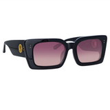 LINDA FARROW - Nieve Rectangular Sunglasses - Black/Wine