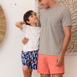 Tom & Teddy - Boys' Marine Boats Swim Trunks - Blue/Coral