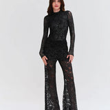 PatBo - High Neck Bodysuit - Metallic lace