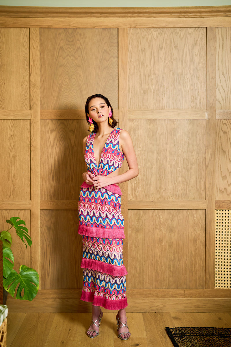 PatBO x Alessandra Ambrosio - Crochet Cut Out Maxi Dress - Pink Multi
