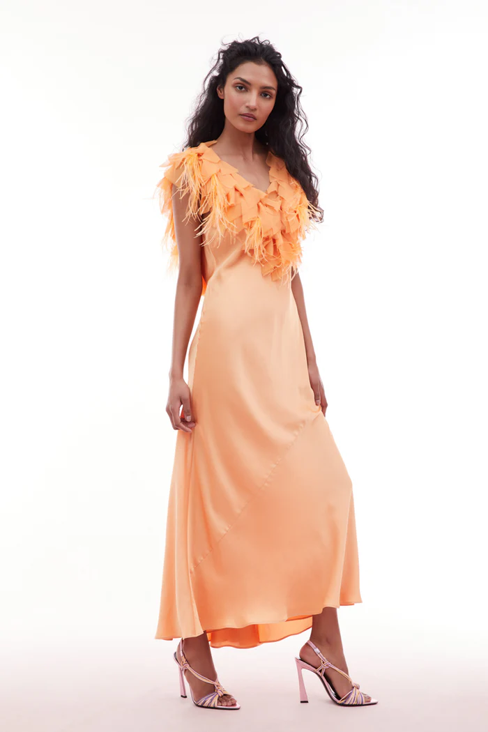 LoveShackFancy - Manota Feather Trim Dress - Tangerine
