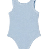 Light blue textured swimsuit on a white background