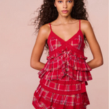 LoveShackFancy - Abbott Tartan Ruffle Top - Cherry Red