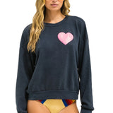 Aviator Nation - Glitter Heart Crew Sweatshirt - Charcoal / Neon Pink