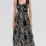 patbo linen black midi dress with white detail