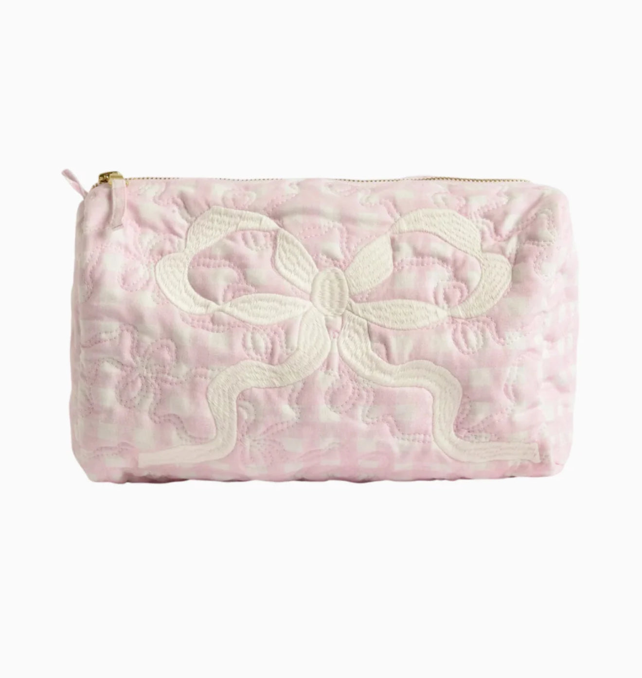 Light pink and white bow cosmetic bag 