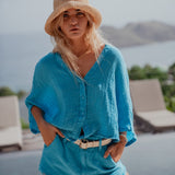 Sunday Saint-Tropez - Babylon Linen Top - Turquoise