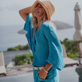 Sunday Saint-Tropez - Babylon Linen Top - Turquoise