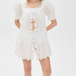 White cotton tie front cover up 