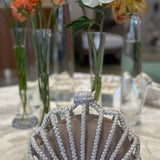 White leather braided shell clutch 
