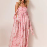 Pink floral maxi dress with straps 