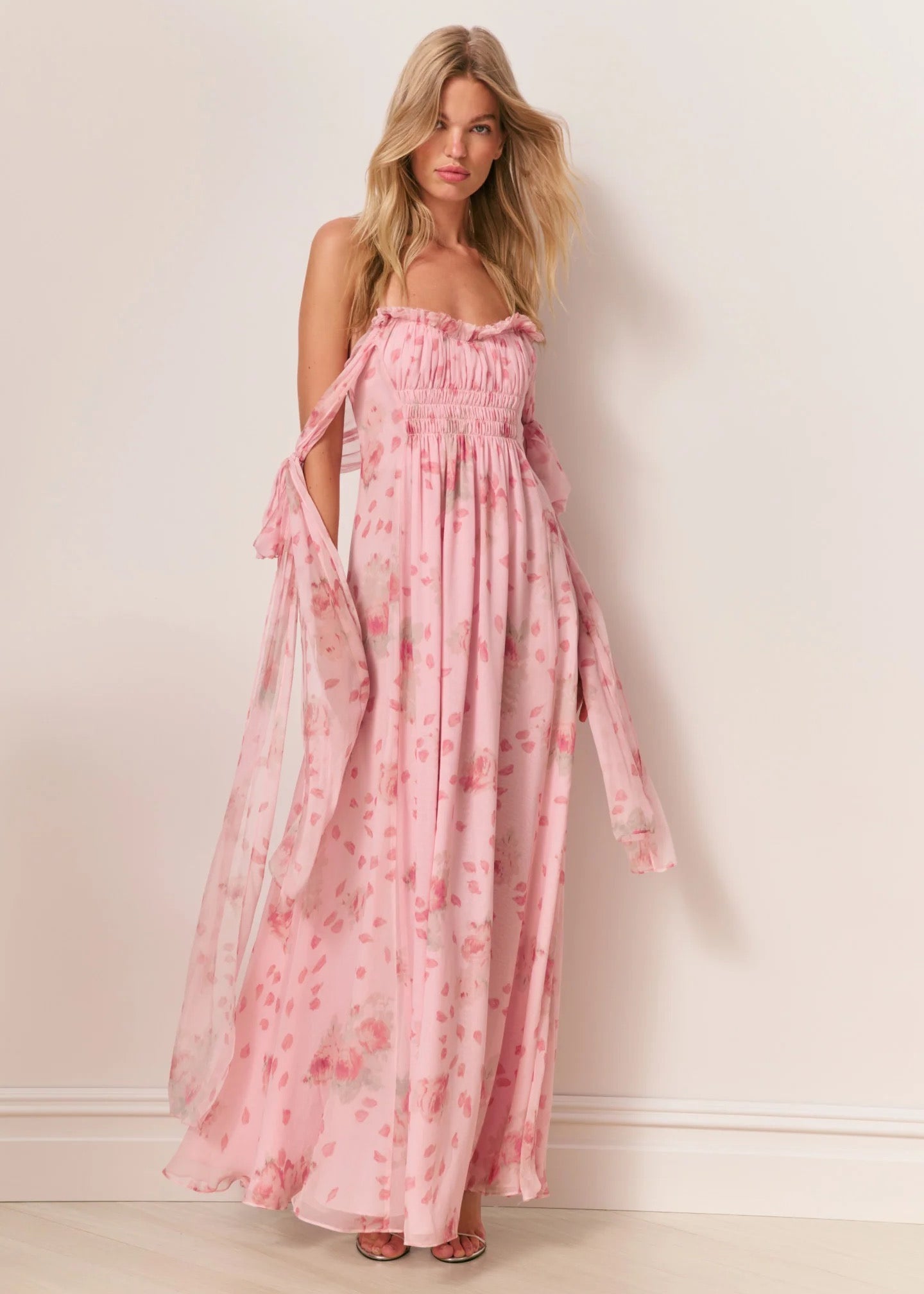 Pink floral maxi dress with straps 