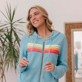 Aviator Nation - 5 Stripe Hoodie - Aqua / White Neon