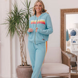 Aviator Nation - 5 Stripe Hoodie - Aqua / White Neon