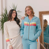 Aviator Nation - 5 Stripe Hoodie - Aqua / White Neon