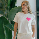 Aviator Nation heart Boyfriend Tee - Vintage White / Neon Pink