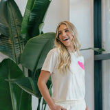 Aviator Nation heart Boyfriend Tee - Vintage White / Neon Pink