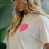 Aviator Nation heart Boyfriend Tee - Vintage White / Neon Pink