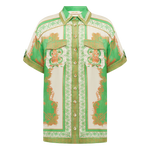 Green patterned shirt on a white background