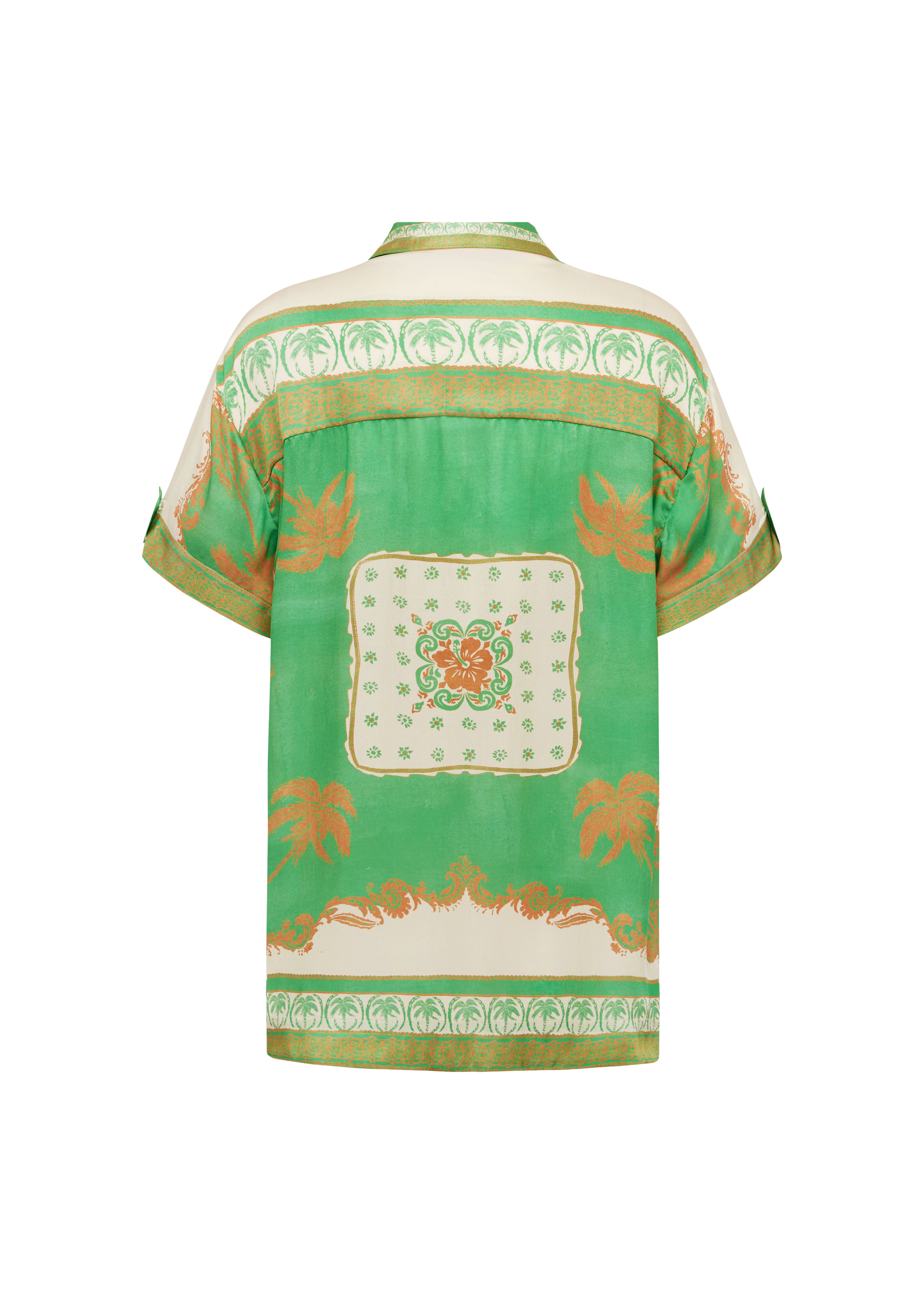 Green blouse with floral patterns on a white background