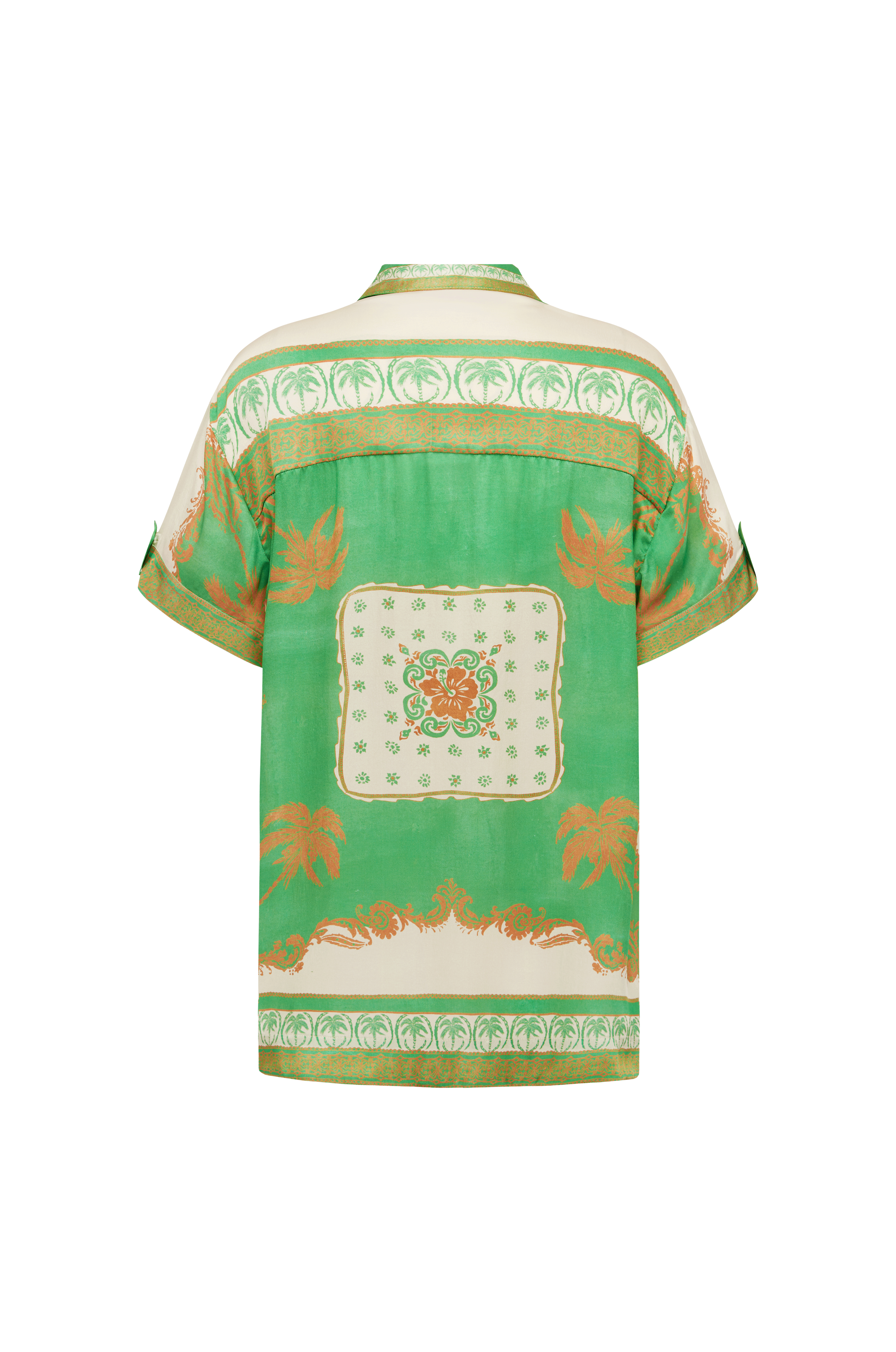 Green blouse with floral patterns on a white background