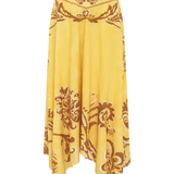 Yellow skirt with brown floral patterns on a white background