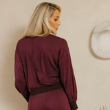 Stateside - Softest Fleece Cropped Pleated Pullover - Cherry Liquor