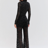 PatBO - Metallic Lace Flare Pant - Black