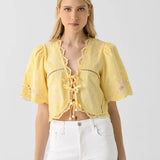 Sea New York - Vesna Embroidery Tie Front Top - Yellow