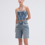 PatBO - Nostalgic Sky Beaded Denim Short - Light Blue