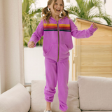 Aviator Nation - Kids 5 Stripe Hoodie - Neon Purple