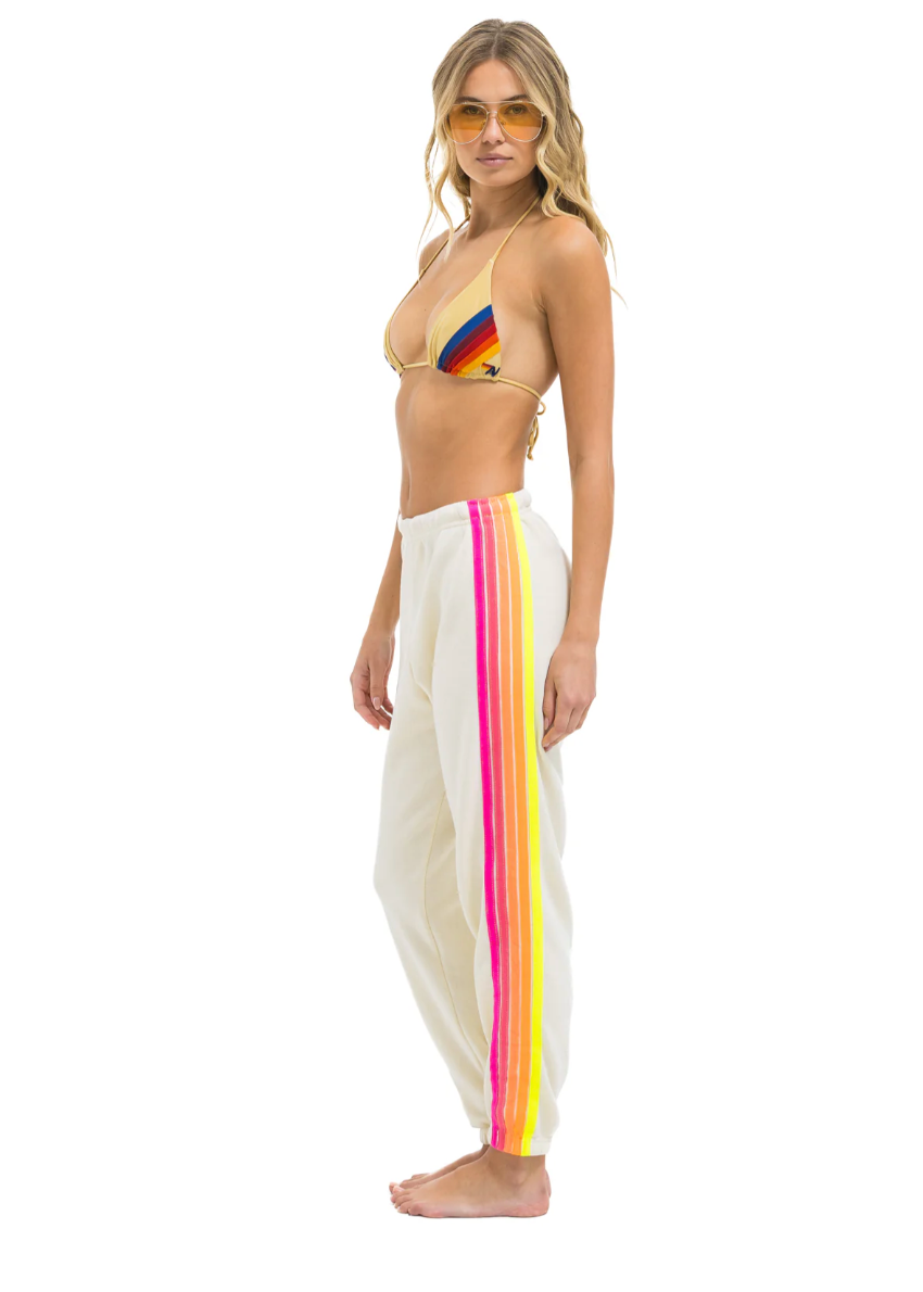 Aviator Nation - 5 Stripe Women's Sweatpants - Vintage White + Neon