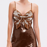 PatBO - Sequin Butterfly Mini Dress - Brown